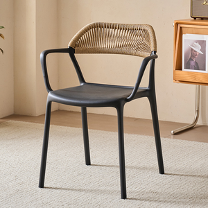 Silla de comedor negra de lujo para exteriores, respaldo de ratán tejido con cuerda, sillón de nuevo diseño para Hotel, jardín, Patio, silla de comedor para exteriores - Product Image 2