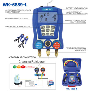 WK-6889-L प्रशीतन डिजिटल कई वैक्यूम पंप प्रशीतन बुद्धिमान चमकदार सूटकेस उच्च/निम्न दबाव गेज 2 वाल्व - Product Image 3