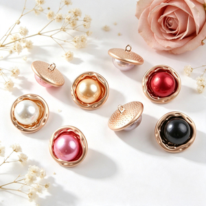Vintage Wavy Frame Pearl Embellished Metal <b>Buttons</b> Assorted Colors Shank Fastener <b>Buttons</b> For Dress Blazer Clothing Accessories - Product Image 1