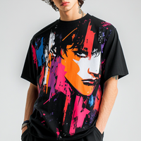 T-shirt noir unique pour hommes Vibrant Original Graphic Print Oversized Short Sleeve High Quality Casual Streetwear for Young Men