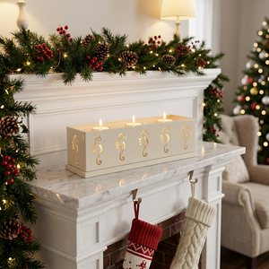 Support de bougie chauffe-plat en métal blanc avec découpe motif hippocampe, dernière collection, pour décoration de Noël, vente en gros - Product Image 5