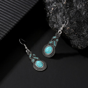Collar de Aleación con Incrustaciones de Cristal Azul y Turquesa en Forma de Gota de Agua, Estilo Vintage Europeo Americano, Nueva Moda, Estilo Bohemio, Gran Venta - Product Image 4