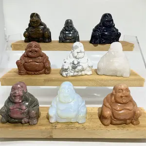 Оптовая продажа различных нефритовых камней, статуи Будды со смехом, маленькие целебные кристаллы Будды для фэншуй