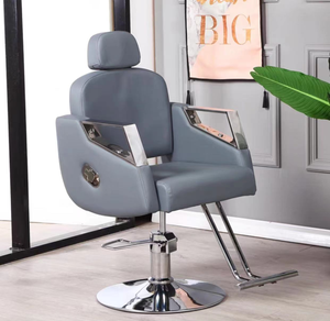 Silla de Barbero Hidráulica Gris, Ajustable en Altura, Reclinable, Giratoria 360 Grados, para Peluquería - Product Image 4
