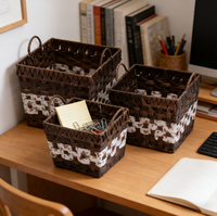 Panier de rangement mini rectangulaire moderne en rotin PE tressé, écologique, avec poignées, haute qualité, personnalisable pour cosmétiques et rangement domestique