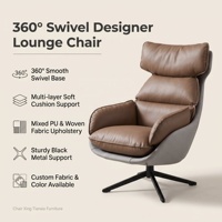 Fauteuil pivotant à 360°, fauteuil lounge design à coussins multicouches, fauteuil de détente en cuir PU et tissu mélangés pour salon et villa