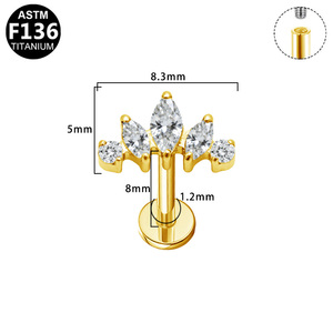 Pendientes Clásicos de Titanio F136 con Circonita Transparente de Corte Princesa y Parte Trasera Plana para Boda, para Cartílago, Oreja, Labret, Concha, Hélice - Product Image 5