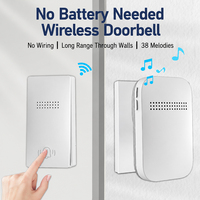 Bel Pintu Nirkabel Mini Pintar Tahan Air Tanpa Baterai, 433MHz, Custom OEM, Otomatis Menghasilkan Daya Sendiri