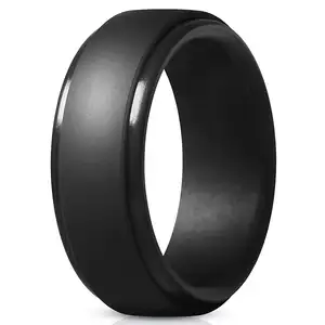 Silicone Ring Men, Step Edge Rubber Wedding Band, 10mm Wide, 2.5mm Thick