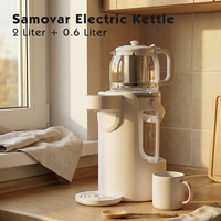 Appareils électroménagers intelligents : Samovar électrique russe et turc 2,0 L + 0,6 L, bouilloire à double paroi en verre pour thé et eau