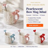 350ml Nordic 3D Creative Pearl Glaze Bow Porcelain Ceramic Coffee Mug Aman untuk Mesin Cuci Piring Minimalis Bisnis Ekonomis Hadiah untuk