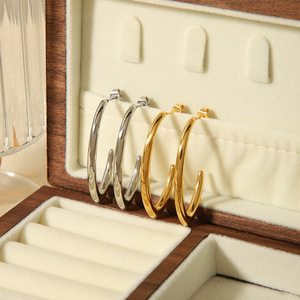 Pendientes de aro geométricos en forma de C, acero inoxidable, tono dorado y plateado, joyería de moda en forma de U para mujer, uso diario elegante - Product Image 2