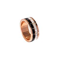 Frauen Ring Breitband Bling Drehbarer Ring Lady Zubehör Rosé vergoldete Edelstahl Zirkonia Keramik mit schwarzem HipHop