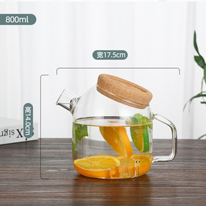 <span class=keywords><strong>Carafe</strong></span> à eau en verre borosilicaté Offres Spéciales 1200mL pichet à eau en verre résistant à la chaleur avec couvercle en liège - Product Image 4