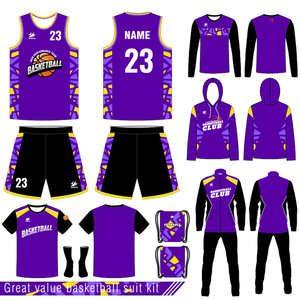 Seragam basket cetak sublimasi, setelan pakaian basket pria, Jersey basket ungu - Product Image 1