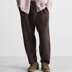 스웨이드 질감 패브릭 주름 디자인 캐주얼 바지 - Product Image 1