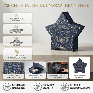 Caja de Regalo de Lujo Personalizada en Forma de Estrella, Caja Rígida <span class=keywords><strong>con</strong></span> Lámina Dorada Celestial para Regalos Navideños, Cosméticos, Marca Boutique - Product Image 1