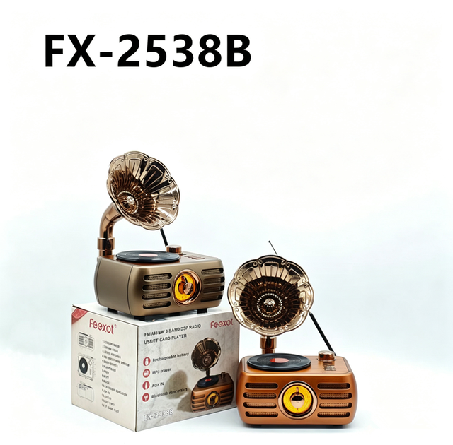 FEEXOT FX-2538B Retro Gramophone Style Wireless BT Speaker AM/FM/SW3 BAND Radio MP3 Player DC POWER SUPPLY