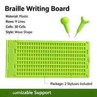 Tableau d'écriture braille en plastique, style ondulé, 9 lignes, 30 cellules, personnalisable, avec 2 stylets pour l'éducation
