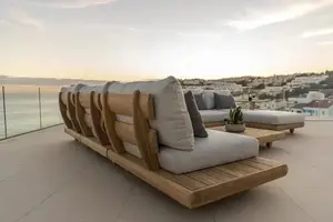 2023 nouveau mobilier d'extérieur ensemble de canapé en teck canapé en bois massif en teck avec coussins doux