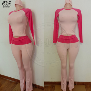 발렌타인데이 고품질 여성 세트 맞춤 로고 여성용 2피스 긴팔 라운지웨어 리본 플레어 팬츠 2피스 세트 - Product Image 5