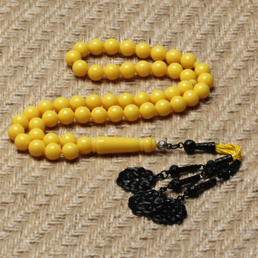Мусульманский тасбих исламский религиозный медитационный продукт молитвенные бусины ожерелья желтые Янтарные Бусины Ювелирные изделия Розарий суббаха