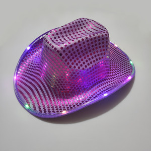 Cappello da Cowboy Rosa con Paillettes, Cappello <span class=keywords><strong>LED</strong></span> per Feste <span class=keywords><strong>Disco</strong></span>, Cappello da Cowboy Luminoso per Halloween e Natale - Product Image 6