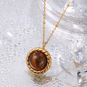 Collar con Colgante de Ojo de Tigre, Acero Inoxidable, Bañado en Oro, con Engaste de Bisel, Joyería de Moda para Mujer, Regalo - Product Image 3