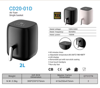 Mini Freidora de Aire Digital de 2.0L con Pantalla LED, Protección Contra Sobrecalentamiento, Función de Cocción para Uso Doméstico, Certificación CE y ETL