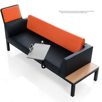 Sofá Modular de Piel Sintética para Vestíbulo con Tableta de Escritura Integrada y Portavasos, Asientos Comerciales con Estructura Metálica