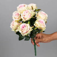 K-0056 9 Köpfe China künstliche Blume Großhandel elegante mehrfarbige rote Rose Blumen sträuße