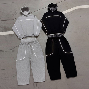 Custom Logo Men's Reflective <strong>Hoodie</strong> and Sweatpants 2 Piece Set Men Oversized Heavyweight with Plaid Lining <strong>Techwear</strong> - Product Image 1