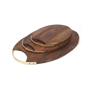 Achetez un ensemble de 3 planches à découper en bois, ovales, avec poignée en métal et surface polie, pour légumes - Product Image 4
