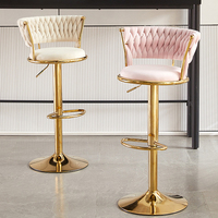 Chaise de bar nordique haute, comptoir, métal doré, dossier en velours, luxe, cuisine, cuir, tabouret haut moderne, meubles de bar pour table de bar