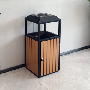 Trash Bin Outdoor 15 Gallon Public Outdoor Decorative Wooden Street Trash Bins Large Rubbish Containers