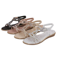 Sandal Wanita Sunborn Model 83 2025 Gaya Bohemian Etnik Hiasan Bunga Berhias Rhinestone Nyaman Cocok untuk Segala Busana Model Open Toe