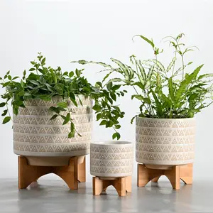 Modern round decorative flower geometric pattern home decor small glazed ceramic pots for indoor plants