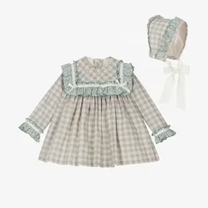 Nuovo stile Boutique cotone poliestere blu Smocked abiti neonata bambini abbigliamento per bambini per feste e matrimoni