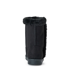 Bottes de neige mi-mollet pour femmes, à enfiler, avec garniture en fausse fourrure, doublure chaude en peluche, noires, décontractées, pour l'hiver, usage quotidien, extérieur - Product Image 3
