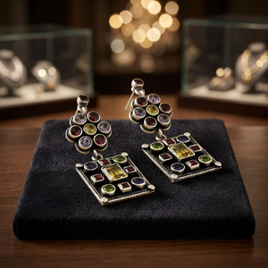 Bohemian 925 Silver Drop <b>Earrings</b> With Multicolor Crystal Rhinestones Geometric Design Women's Jewelry - Product Image 1