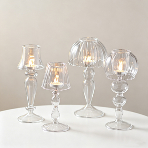 Porte-bougie en verre rayé en forme de parapluie, style lampe de table, pour décoration intérieure et mariage - Product Image 4