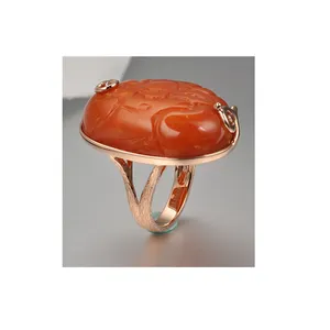 Custom Fashion jewelry ring 18K gold diamond amber ring