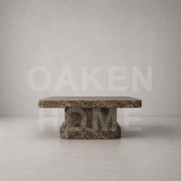 Table de salon OAKEN, table basse rectangulaire en marbre travertin naturel sur mesure, table en pierre artisanale, meubles pour la maison