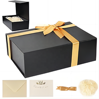 Grand emballage pliable en papier rigide avec logo personnalisé Boîte cadeau pliable avec poignée en ruban