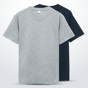 Camiseta de Algodón Extra Grande para Hombre, Color Sólido, Cuello Redondo, Manga Corta, Estilo Casual, Tejido Jersey, Gris, Azul Marino, con Impresión Personalizada - Product Image 4