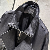 Veste en cuir grainé noir pour femme, veste en cuir véritable, manteau en cuir surdimensionné