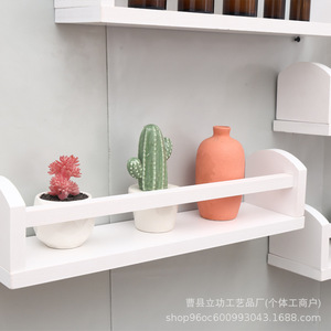 White Wooden <b>Wall</b> <b>Mounted</b> Floating <b>Shelf</b> For Living Room Storage Durable Desktop Organizer Rectangle Shape One Layer - Product Image 3