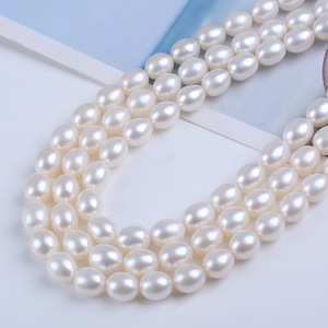 Collier de perles d'eau douce naturelles de Zhuji, haute brillance, 9-10 mm, forme de riz blanc, bijoux semi-finis, haute qualité, vente en gros - Product Image 4