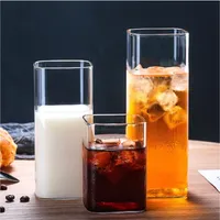Verre carré simple en verre transparent pour boissons froides, jus, lait, vin rouge, bière, café, eau, ustensiles de boisson