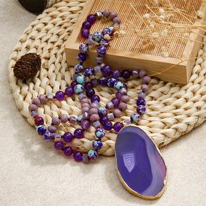 <span class=keywords><strong>Gioielli</strong></span> bohémien 8mm africano turchese Amazonite grossa pietra naturale nodo di vetro grande striscia irregolare collana pendente in agata - Product Image 5